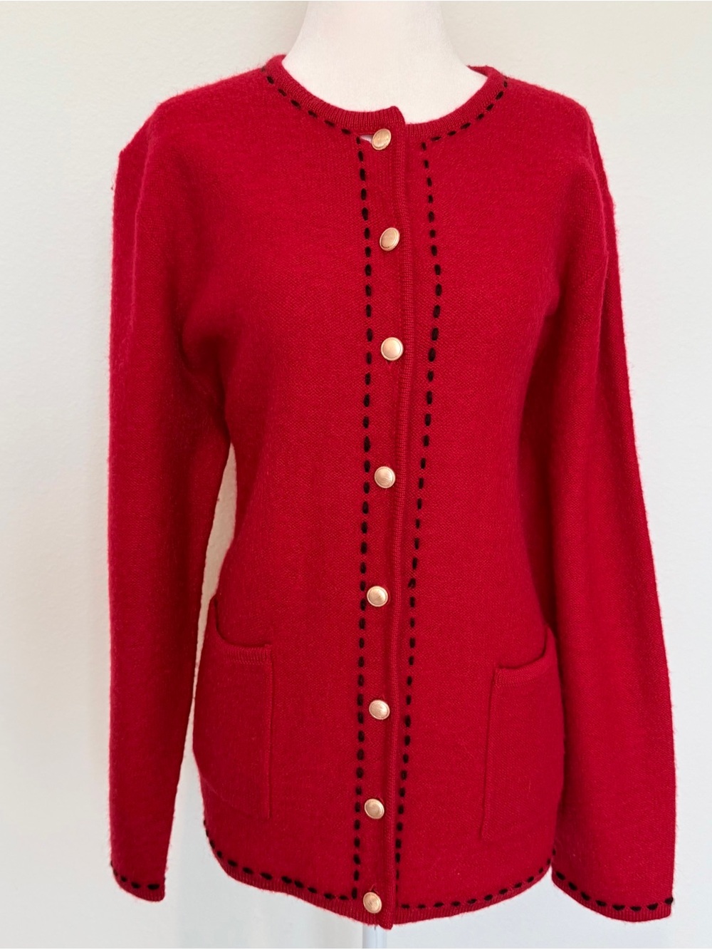 Vintage Karen Scott II 100% Wool Red Cardigan Sweater Made in Australia 1X